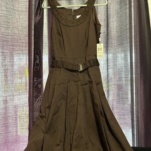 Calvin Klein Brown Ruffled Belted Midi Dress